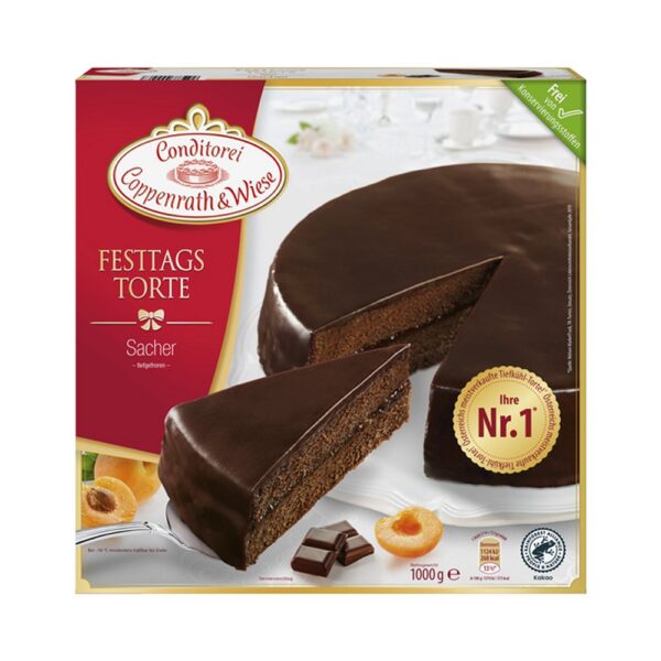 Chocoladetaart met abrikozenvulling 4 stuks a 1000 gram coppenrath & wiese