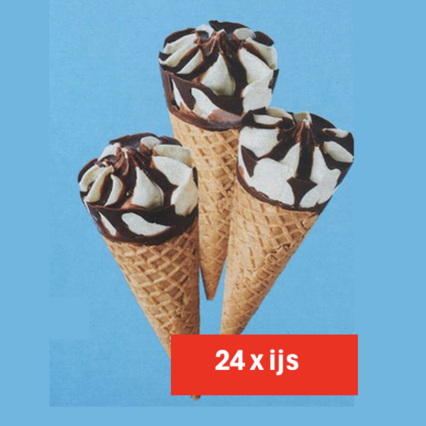 vanille Chocolade  hoorn ijs 24 x 120ml met gakarameliseerde hazelnoten