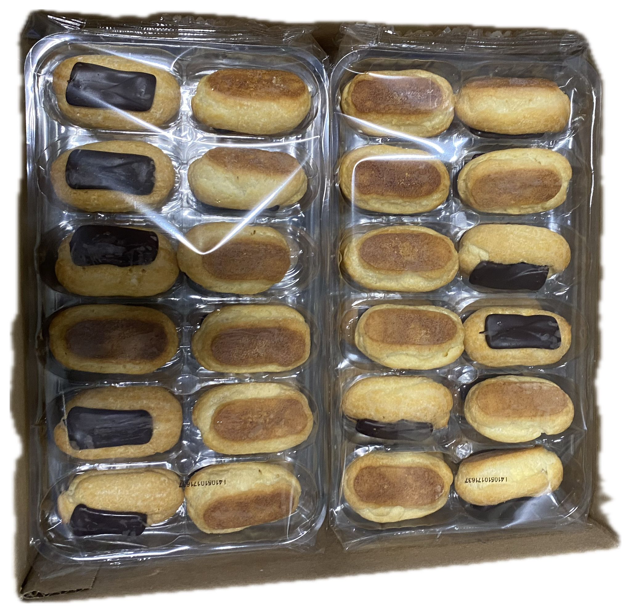 R014307 afbeelding Eclair roomsmaak,Belgische melk- en pure chocolade-topping 12 x 12 stuks (totaal 144 stuks) - Afbeelding 1