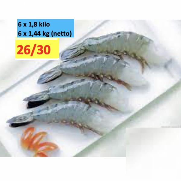6 x 1.8 kilo  Black Tiger  26/30 HLSO Blok 80% ( netto 6 x 1.44 kilo ) Penaeus Monodon