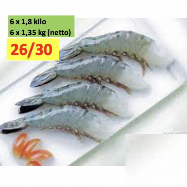6 x 1.8 kilo Black Tiger HLSO 26/30  Blok 75% ( netto 6 x 1.35 kilo ) Penaeus Monodon