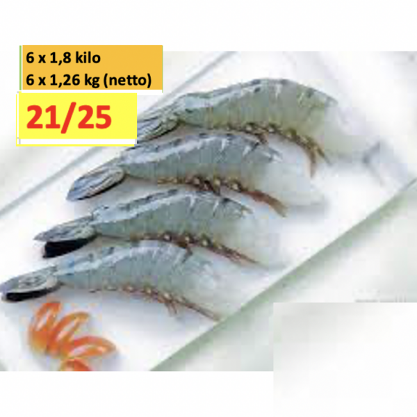 6 x 1.8 kilo Black Tiger 21/25  HLSO Blok 70% ( netto 6 x 1.26 kilo ) Penaeus Monodon
