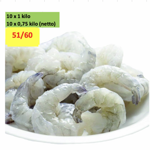 10 x 1 kilo Vannamei 51/60 PND frozen count 75% ( netto 10 x 750gram ) Penaus vannamei