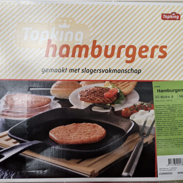 Hamburger RAUW rund/varkens vlees  30x100 gram