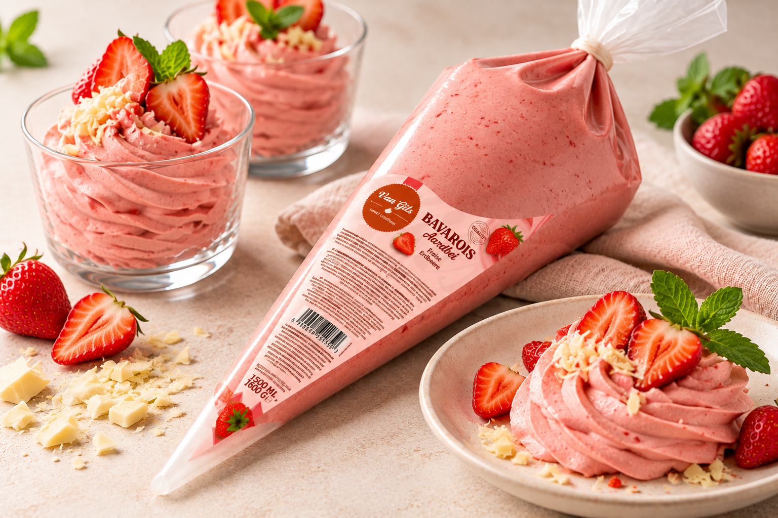 Aardbeienbavarois met verse aardbeien Aardbei Bavarois spuitzakken 4x1500 ml. - Afbeelding 1